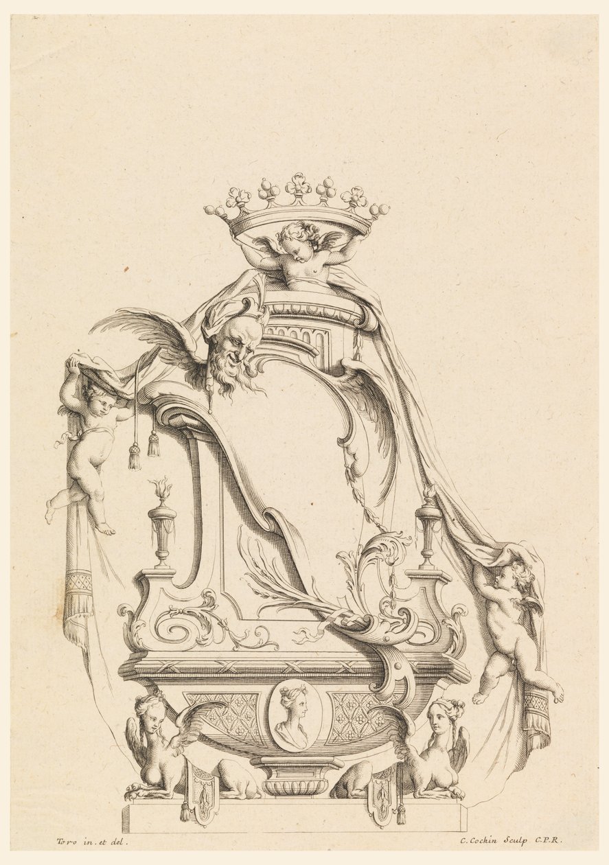 Design for Cartouche (from Cartouches Nouvellement Inventez) by Charles Nicolas Cochin the younger