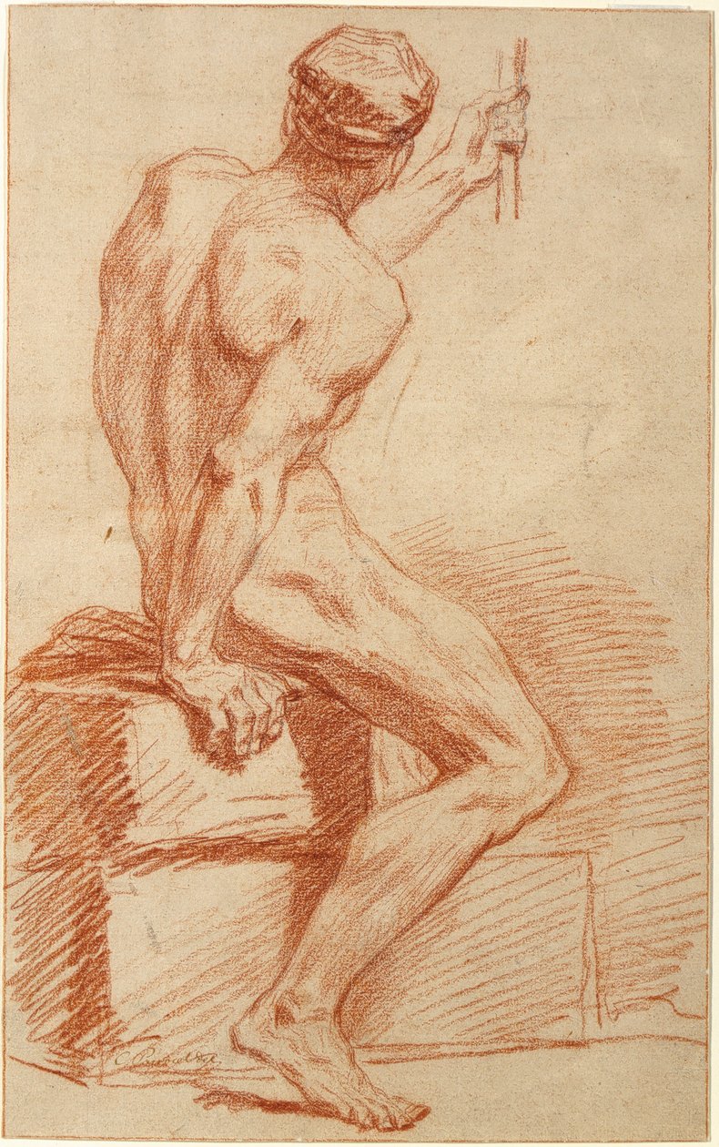 Study of a Nude: Seated Man, Back View by Charles Parrocel