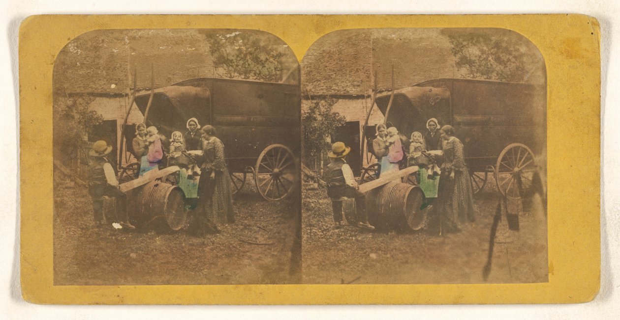 Family Group in Front of a Wagon, Father and Child on Makeshift See-Saw by Charles Peeters