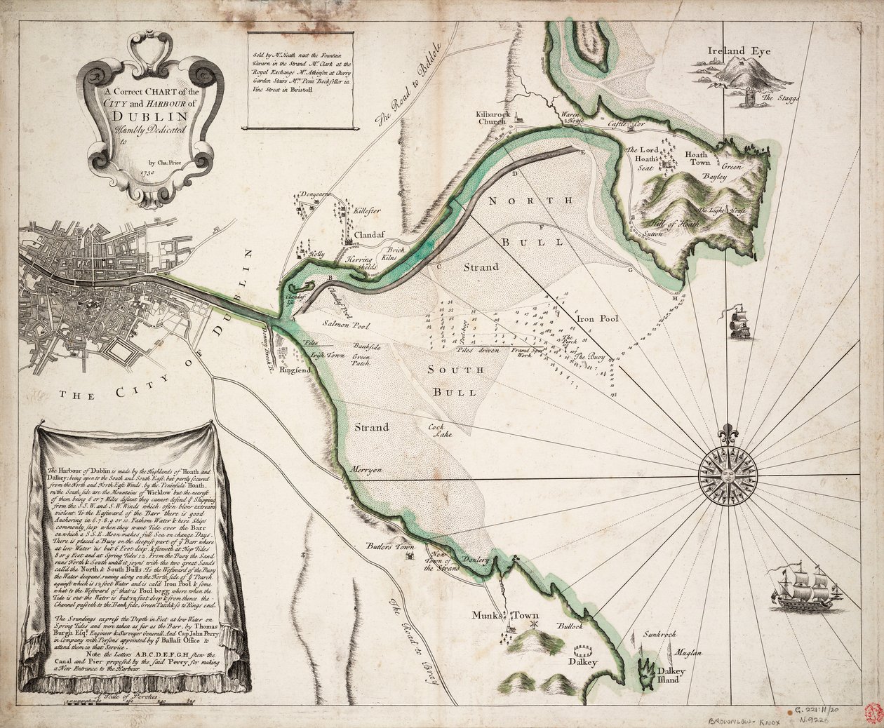 A correct chart of the city and harbour of Dublin, Ireland by Charles Price