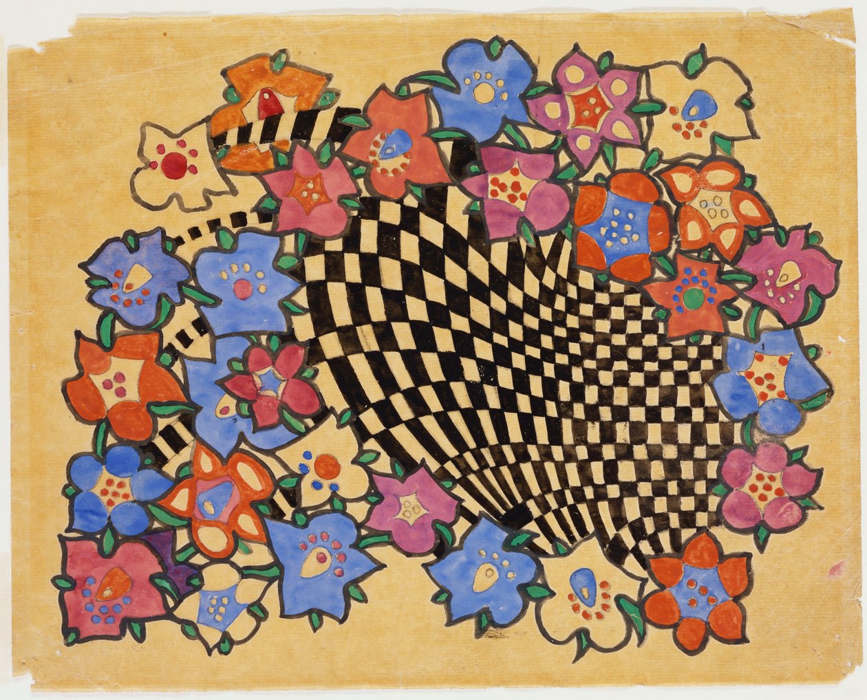 Floral and Chequered Fabric Design by Charles Rennie Mackintosh
