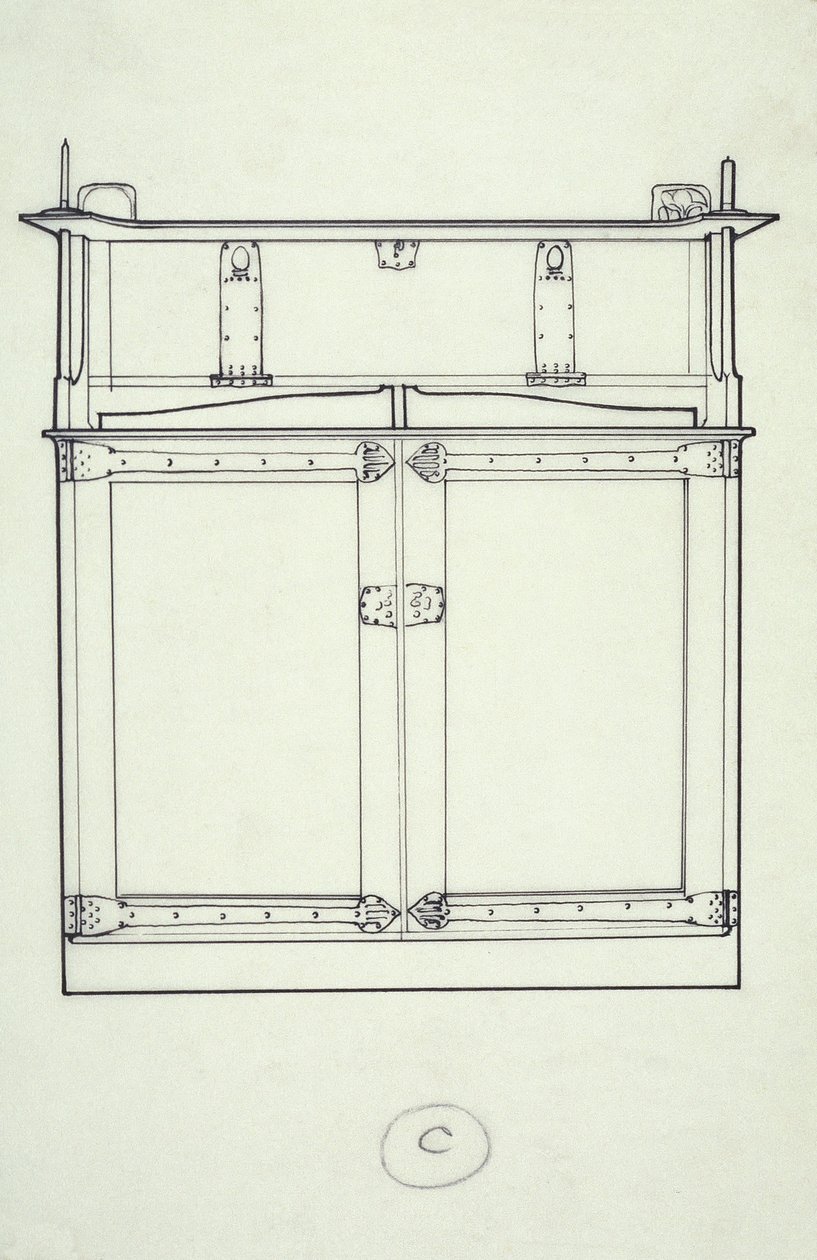 Line drawing of furniture (a cabinet), c.1910 by Charles Rennie Mackintosh