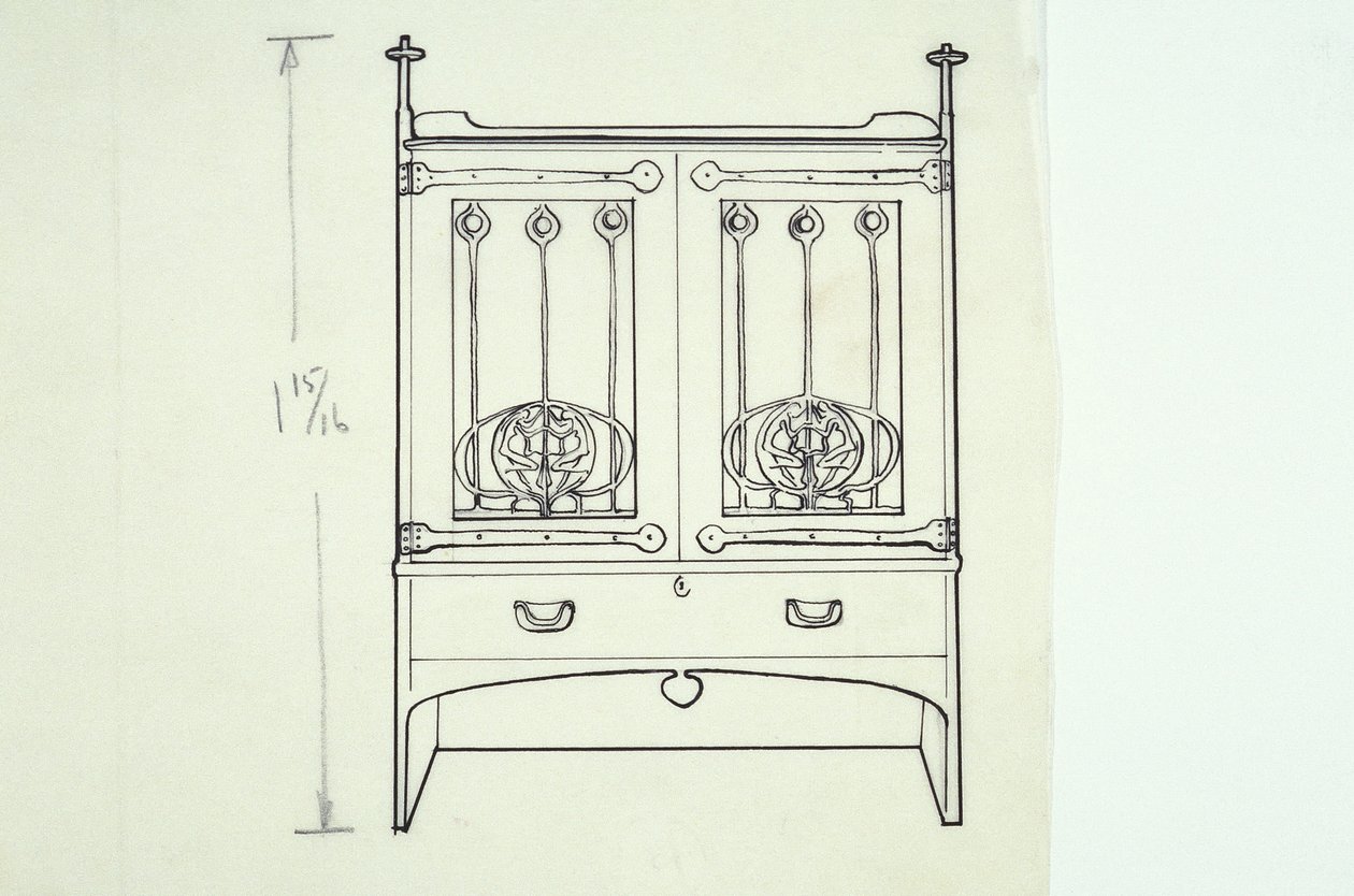 Line drawing of furniture (a dressing table), c.1910 by Charles Rennie Mackintosh