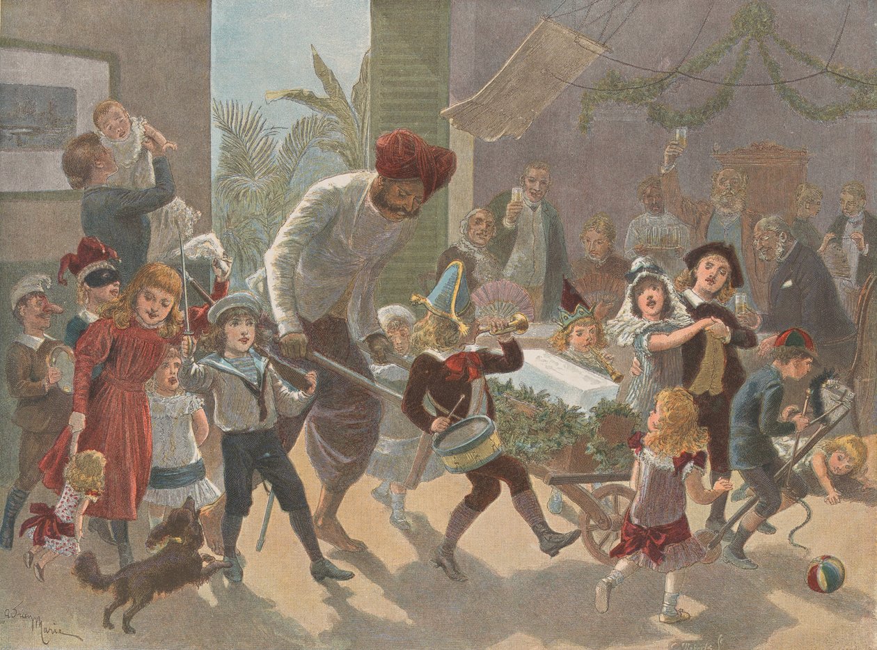 The Yule Log in India — Bringing in the Ice, from The Graphic Christmas Number by Charles Roberts