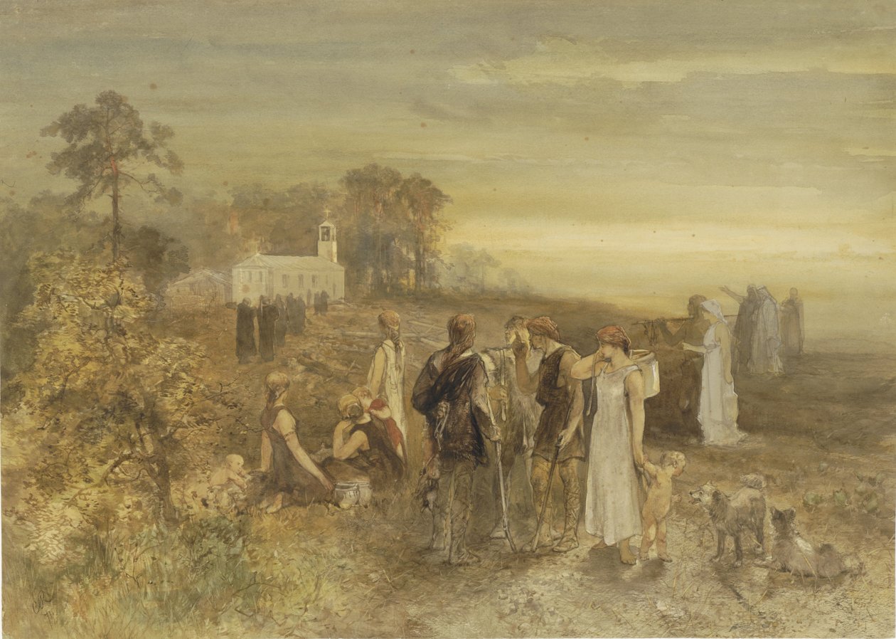 Monks Heading to a Church, Watched by a Group of Germans by Charles Rochussen
