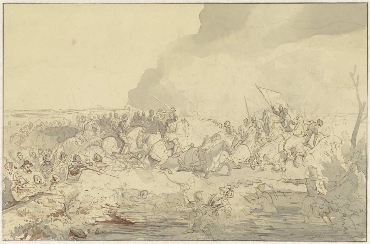 Battle Between Cavalry and Infantry in 16th-Century Attire by Charles Rochussen