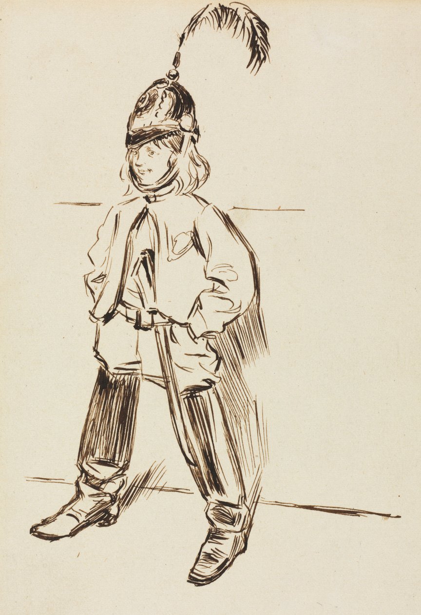 Study of a Child in Helmet and Boots by Charles Samuel Keene