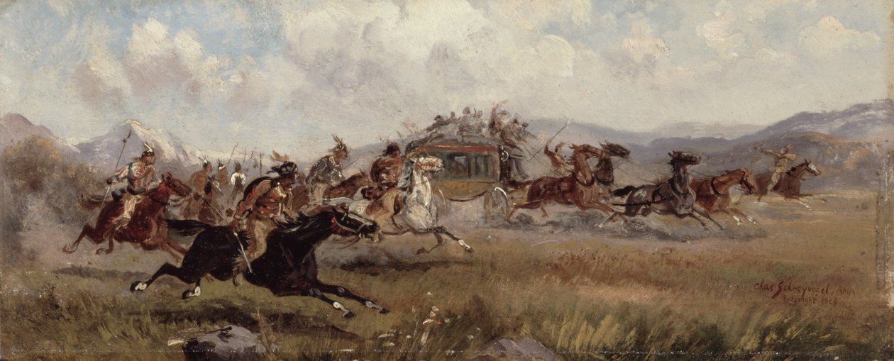 Sioux Attacking a Stagecoach by Charles Schreyvogel