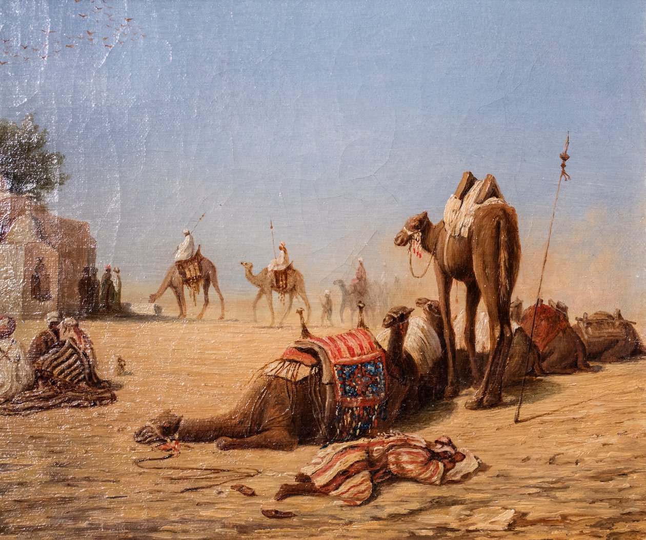The halt of the camel drivers at the caravanserai by Charles Theodore (1814-88) Frere