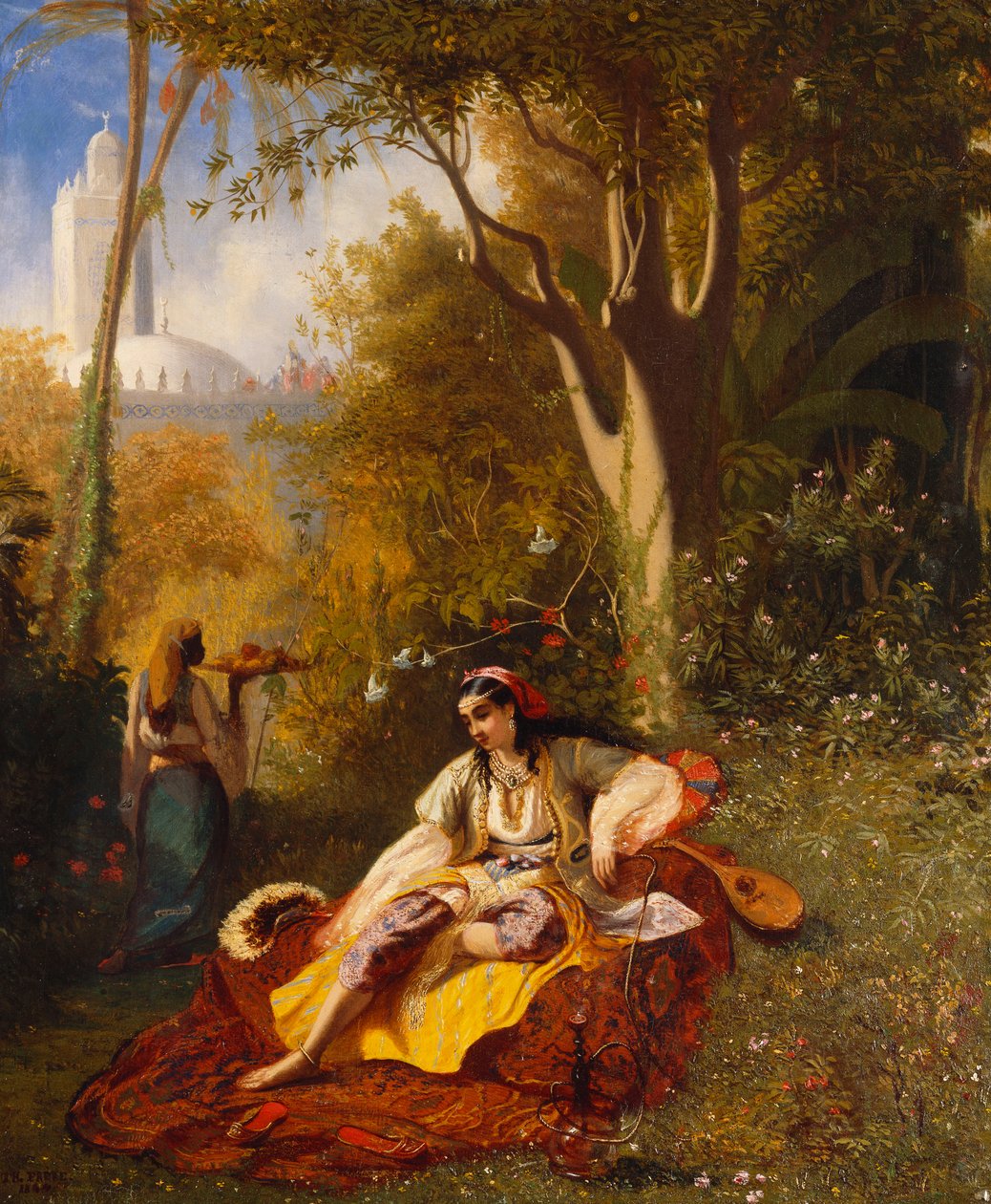 An Algerian Woman and her Servant in a Garden by Charles Theodore Frere