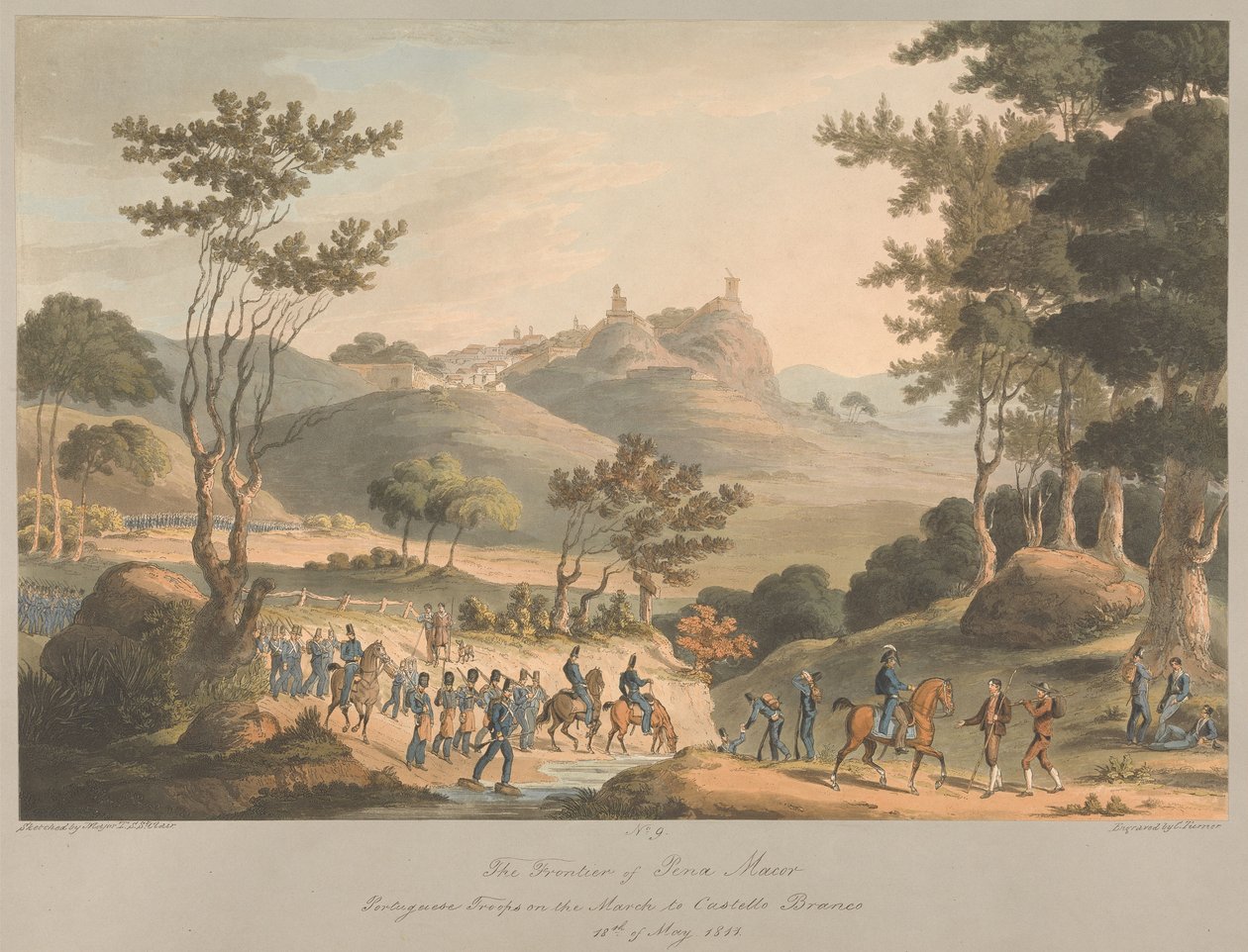 No. 9 The Frontier of Pina Macor. Portuguese Troops on the March to Costello Branco, 18th May 1811 by Charles Turner