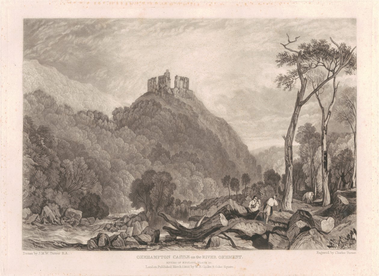 Okehampton Castle on the River Okement by Charles Turner