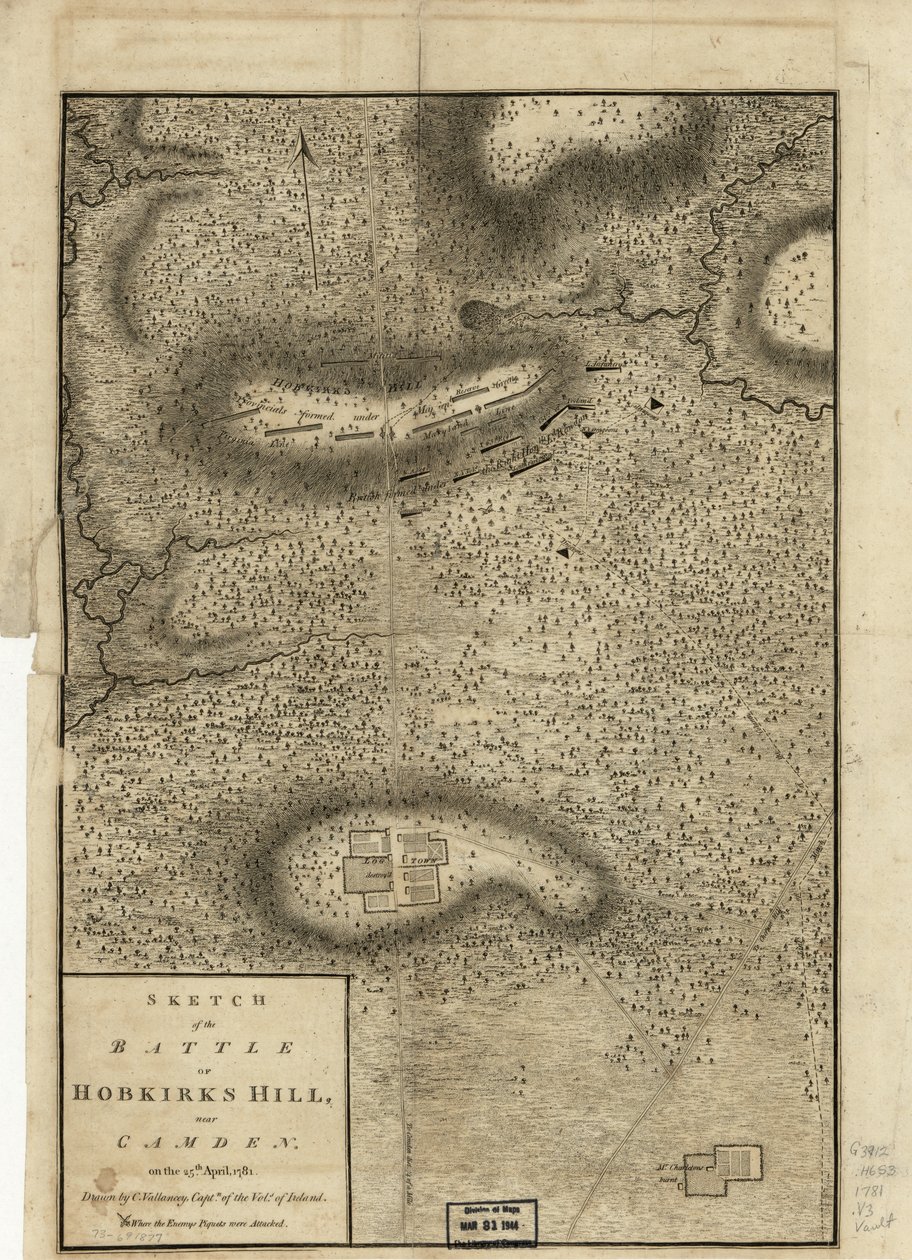 Sketch of the Battle of Hobkirks Hill, Near Camden, on the 25th April, 1781 by Charles Vallancey