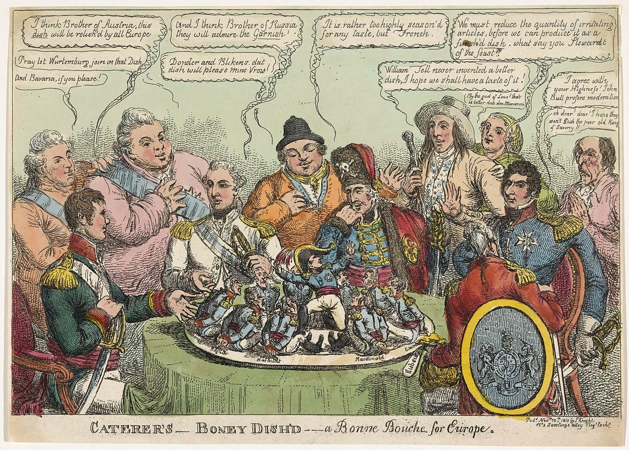 Caterers- Boney Dishd- a Bonne Bouche for Europe, pub. 1813 by Charles Williams