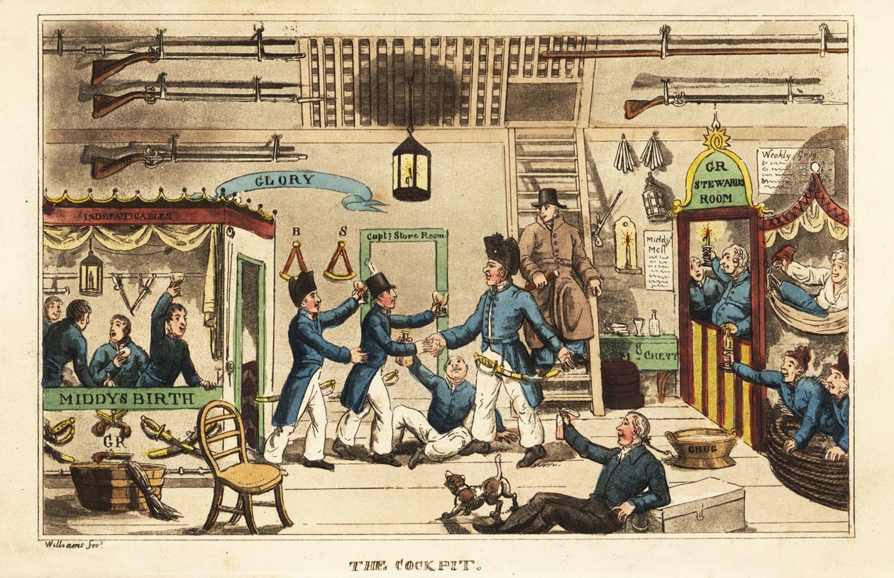 Johnny Newcome Drinking Grog in the Cockpit with Other Middys by Charles Williams