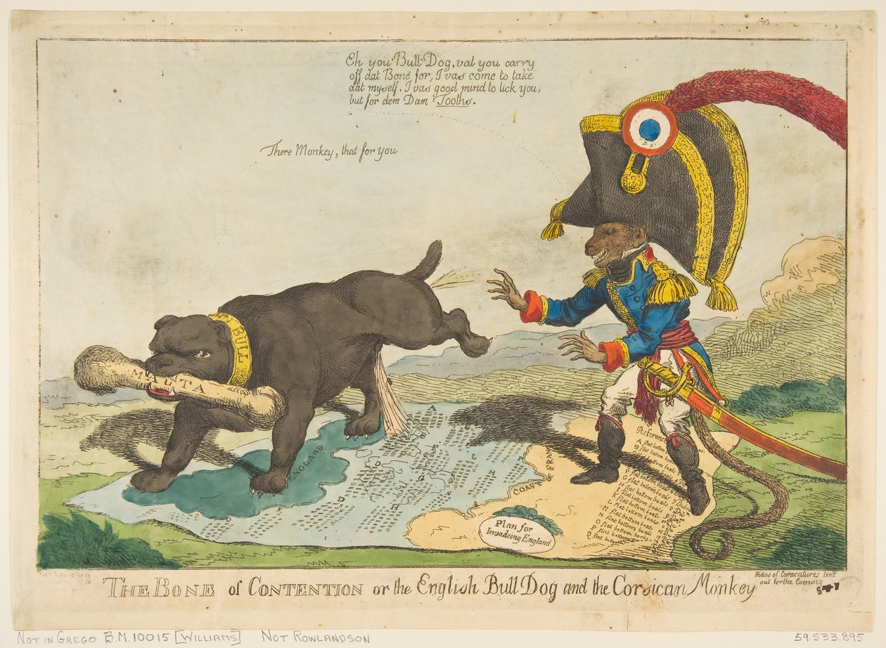 The Bone of Contention or the English Bull Dog and the Corsican Monkey, June 14, 1803 by Charles Williams