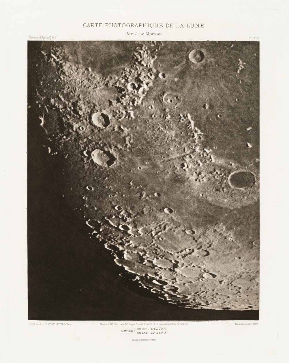 Photographic Chart of the Moon, plate X.A, October 7 by Charles le Morvan