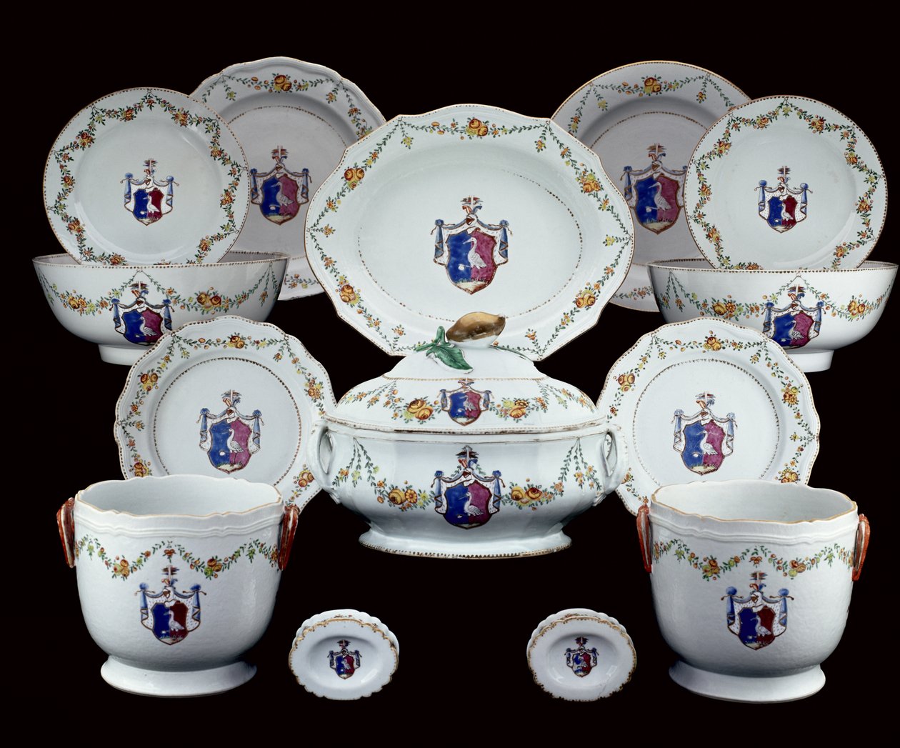 A Famille Rose Armorial Dinner Service Painted with the Arms of Tranefelt of Sweden by Chinese School
