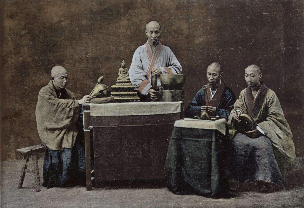 A group of Chinese bonzes; engraved and printed by Gilot; 1896 by Chinese School