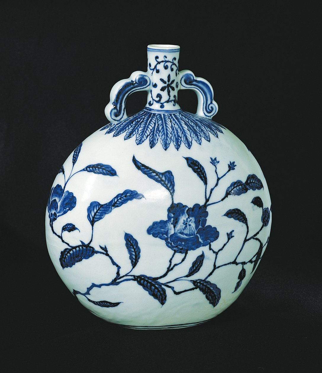 Pilgrims Blue and White Gourd with Floral Decorations by Chinese School