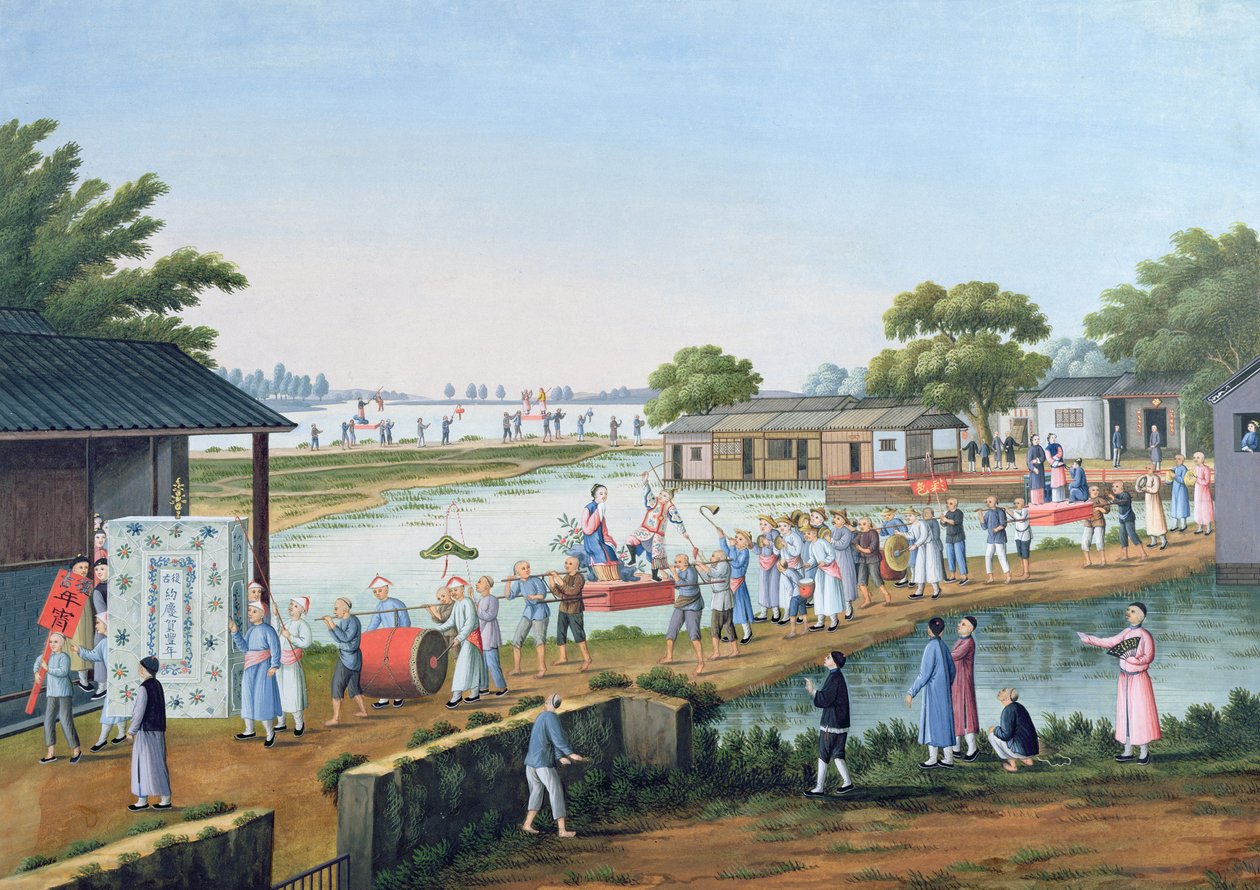 Procession during a festival in China celebrating a good harvest by Chinese School