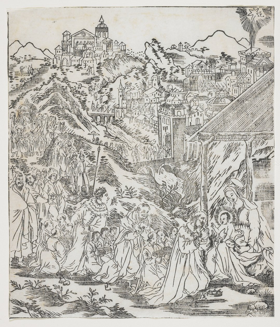 The Adoration of Christ (Plate from Giulio Alenis Tianzhu jiangsheng zhuxiang jingjie) by Chinese School