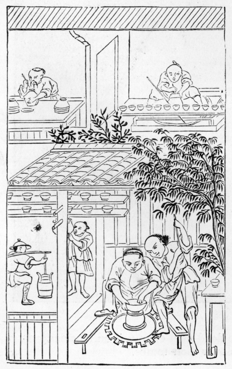 Turning basins, from a series of illustrations on the manufacture of china by Chinese School