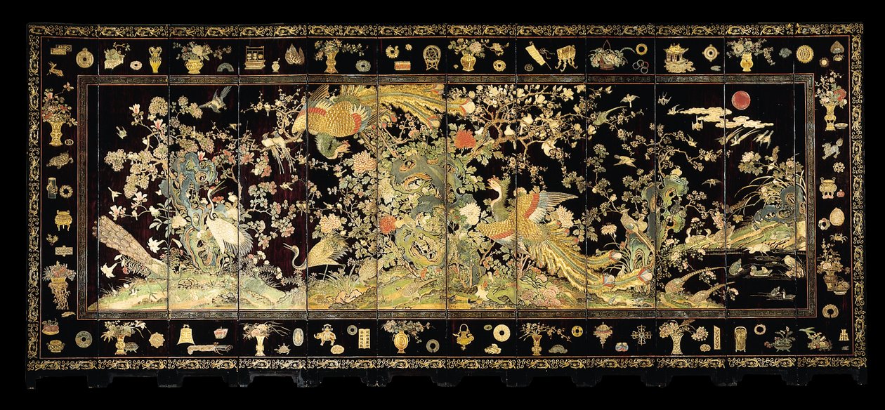 Twelve Panel Screen with Phoenixes by Chinese School