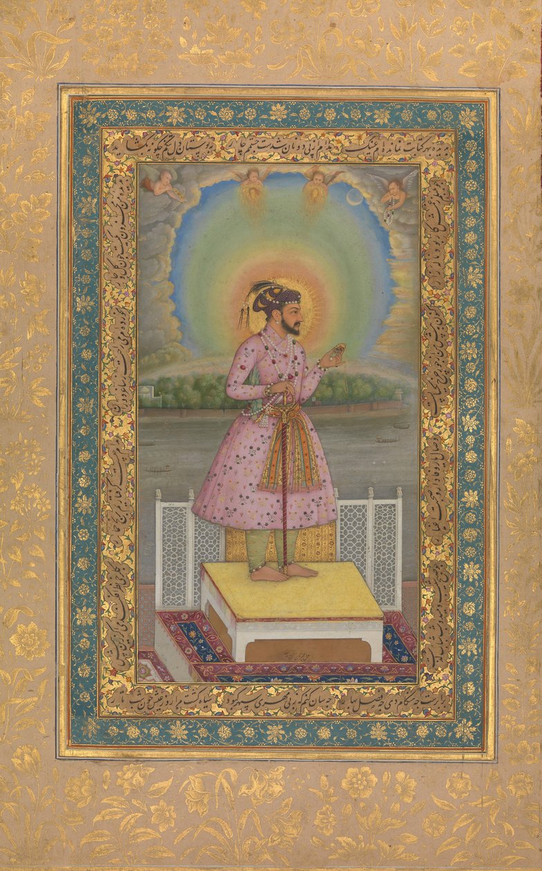 Shah Jahan on a Terrace, Holding a Pendant Set With His Portrait by Chitarman