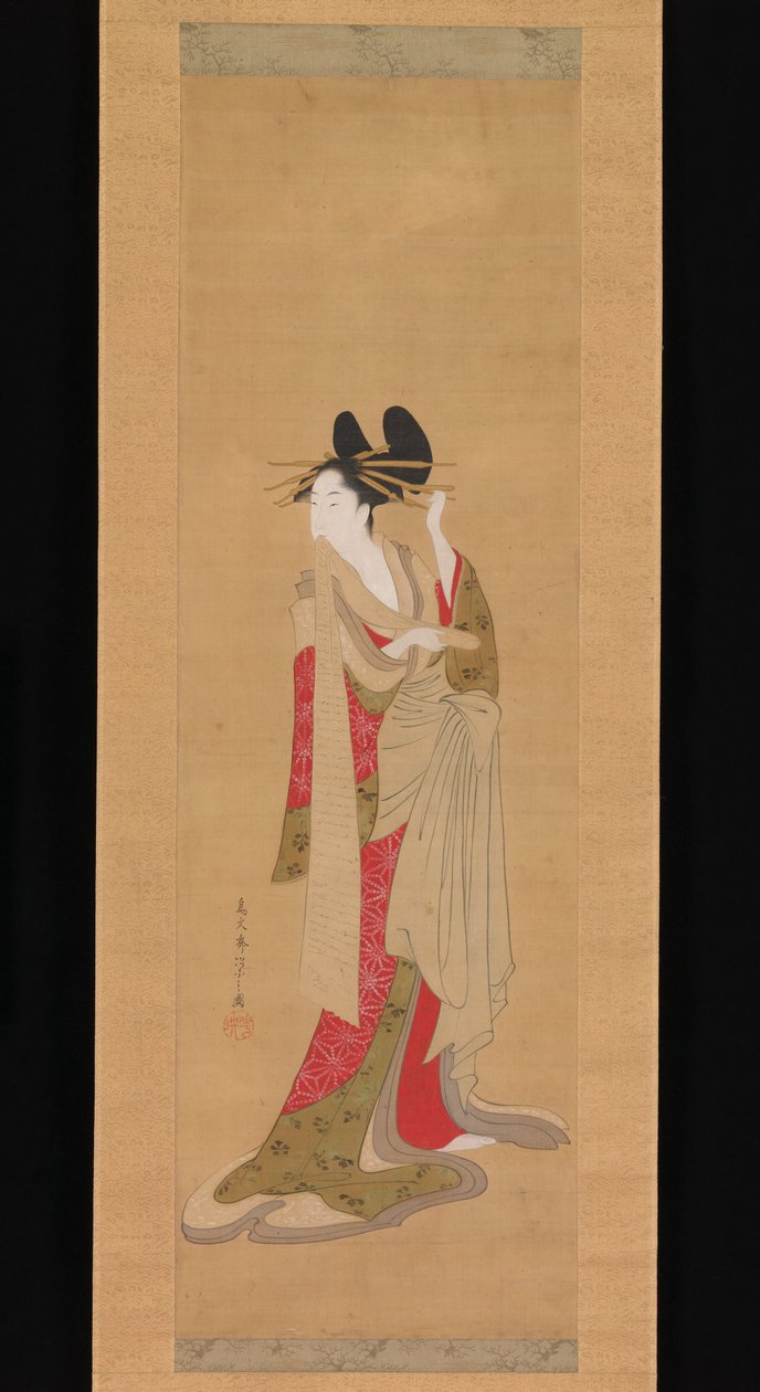 Courtesan with a Letter in Her Mouth by Chobunsai Eishi