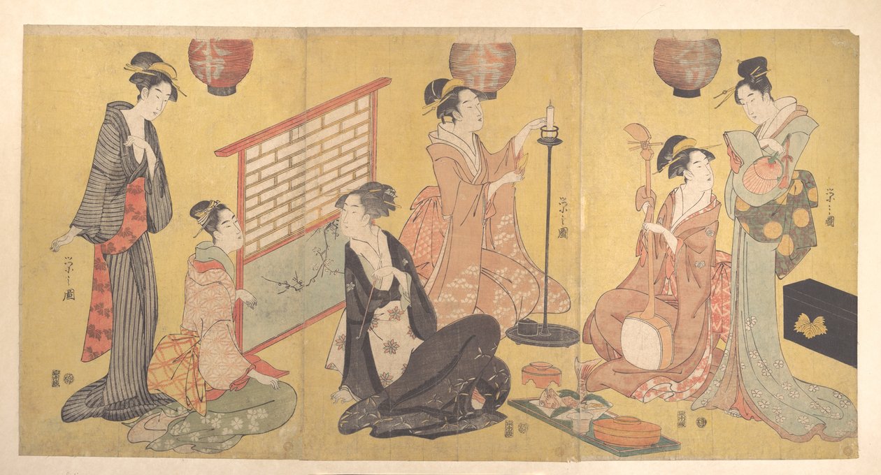 Geisha Preparing for an Entertainment by Chobunsai Eishi