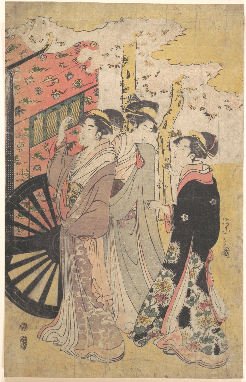 Lady in a Court Carriage Viewing Cherry Blossoms by Chobunsai Eishi