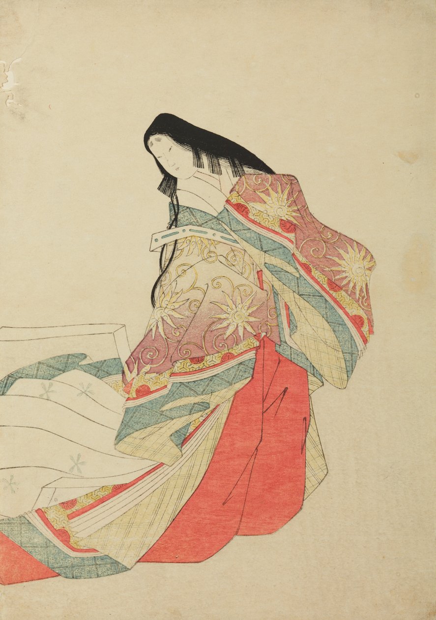 Standing Court Lady, Plate from Album: Thirty-Six Female Poets by Chobunsai Eishi