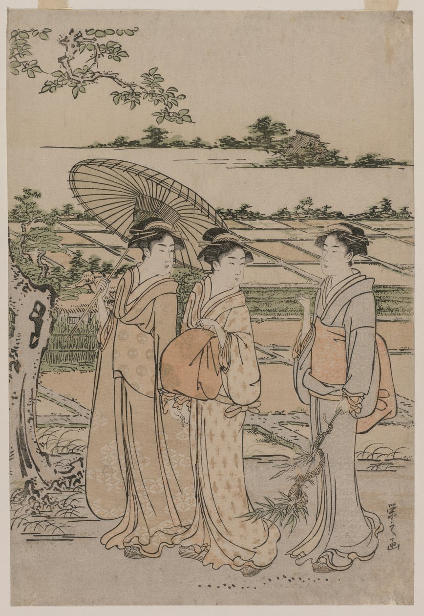 Three Women Strolling in the Countryside by Chobunsai Eishi