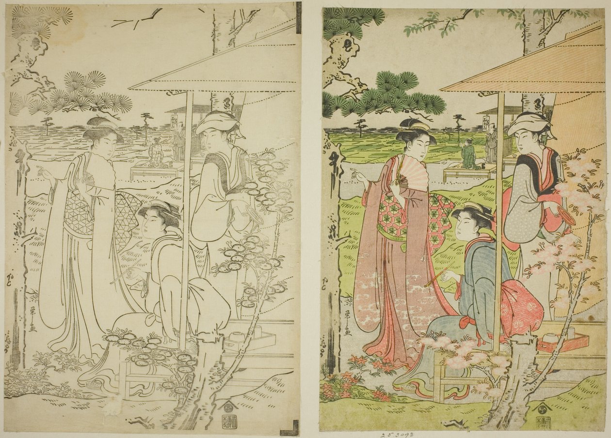 Viewing Cherry Blossoms from a Teahouse on Asuka Hill by Chobunsai Eishi