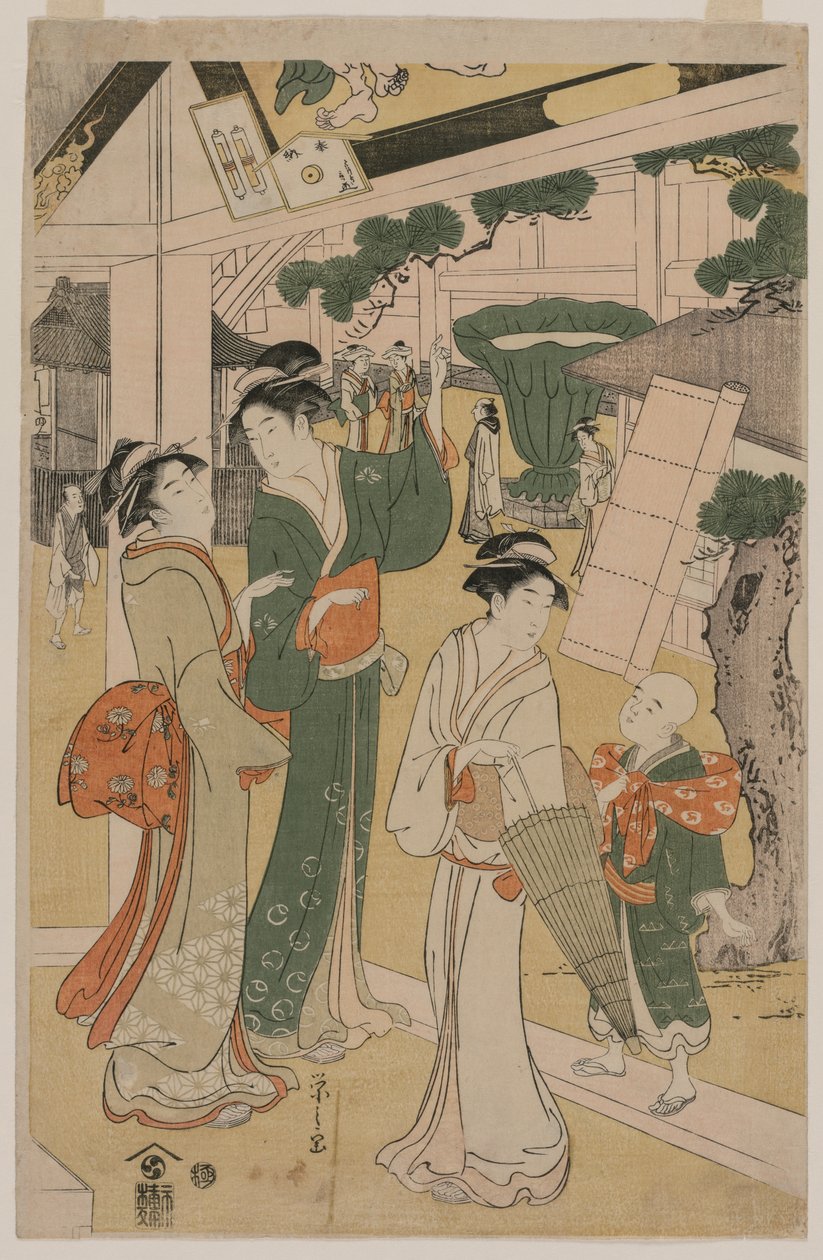 Women Visiting a Tea Stall on the Precincts of a Temple by Chobunsai Eishi
