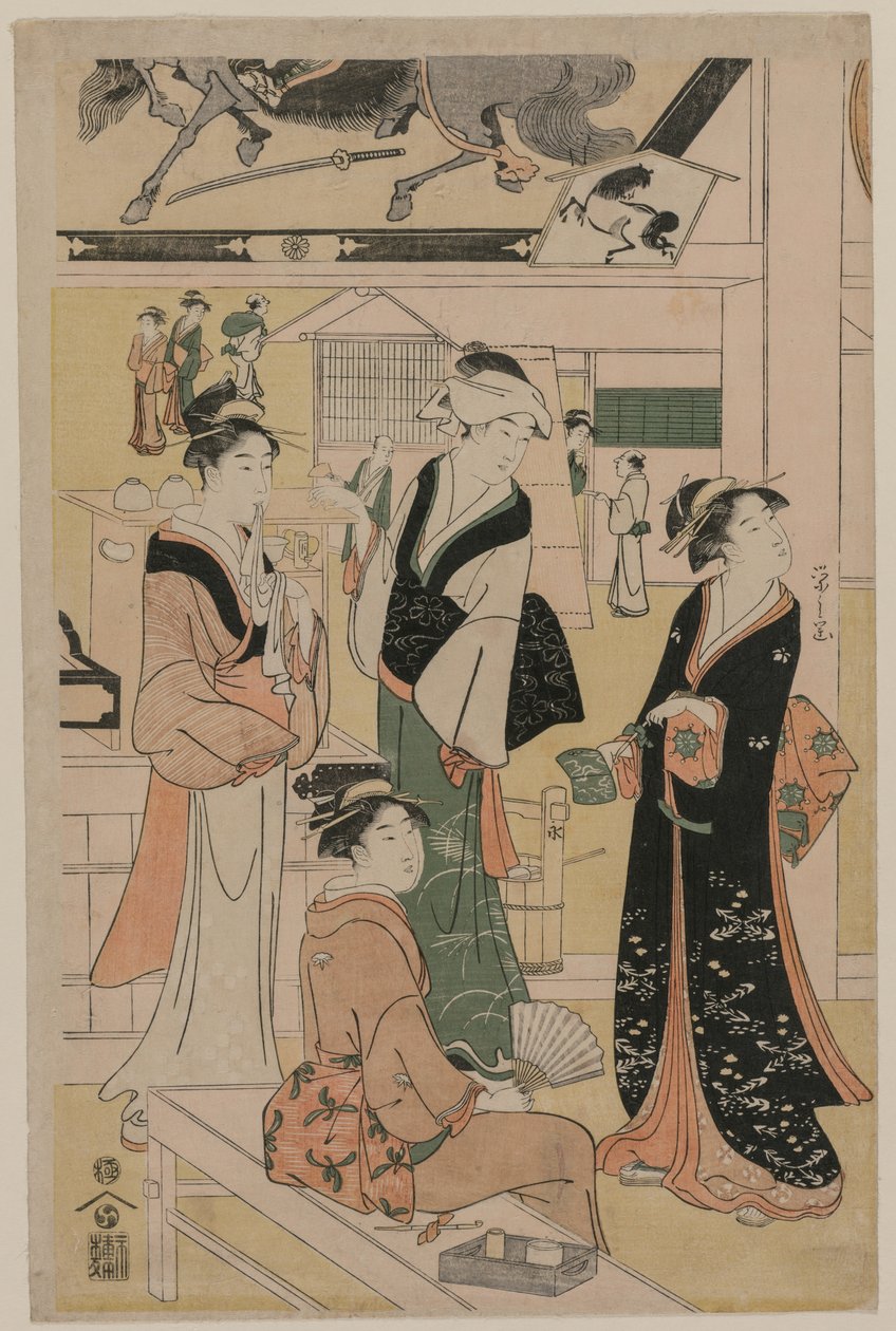 Women Visiting a Tea Stall on the Precincts of a Temple by Chobunsai Eishi