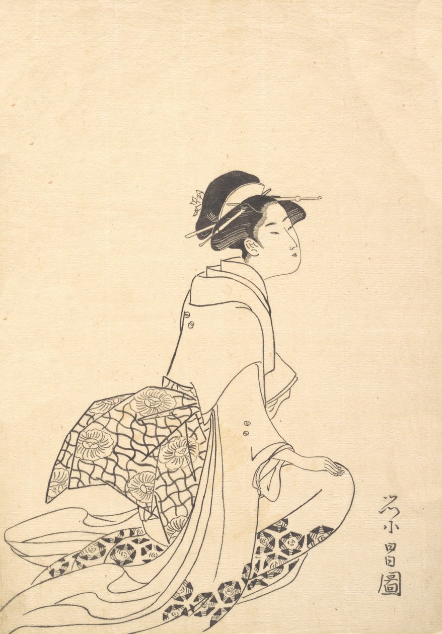 A Woman Kneeling by Chokosai Eisho