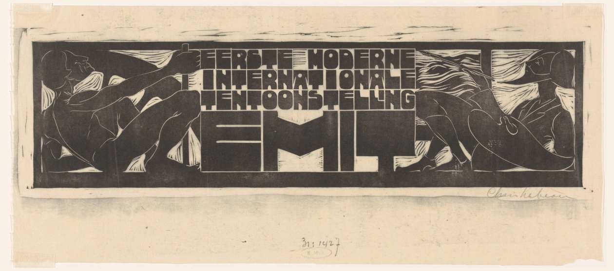 Announcement or Title Head for the First Modern International Exhibition (EMIT) in Scheveningen by Chris Lebeau (signed by artist)