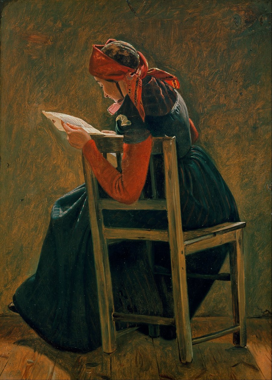 A Young Girl from Salling Reading. Study. by Christen Dalsgaard