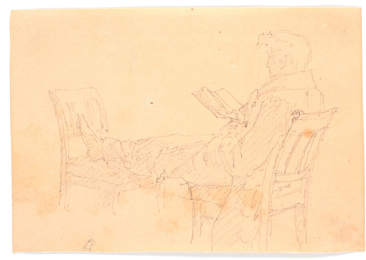 Hans Peter Købke Lying on Two Chairs, Reading by Christen Købke