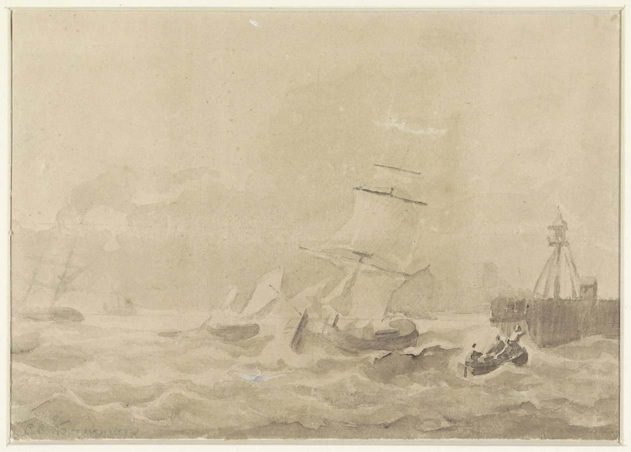 Rough Sea with Sailing Ships by Christiaan Cornelis Kannemans