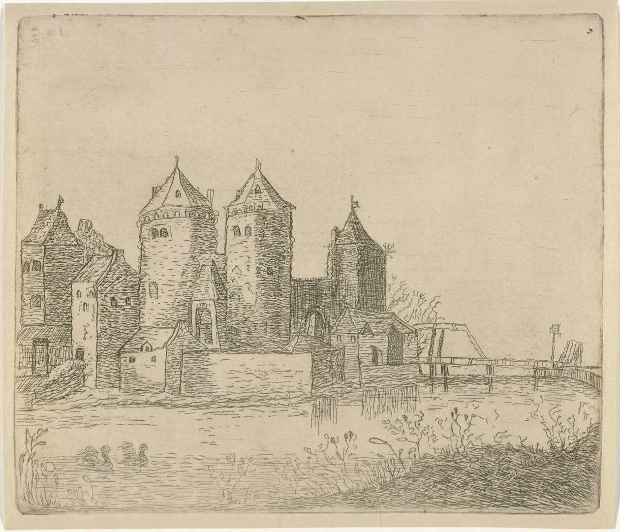 View of a Castle with a Moat by Christiaan Friedrich Ruppe