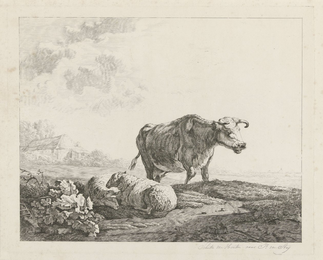 Landscape with a Cow and Two Sheep by Christiaan Godfried Schutze van Houten