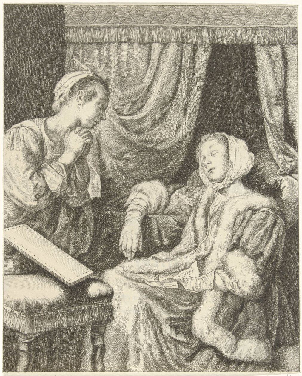 Interior with Two Women, Lady in Faint by Christiaan Josi