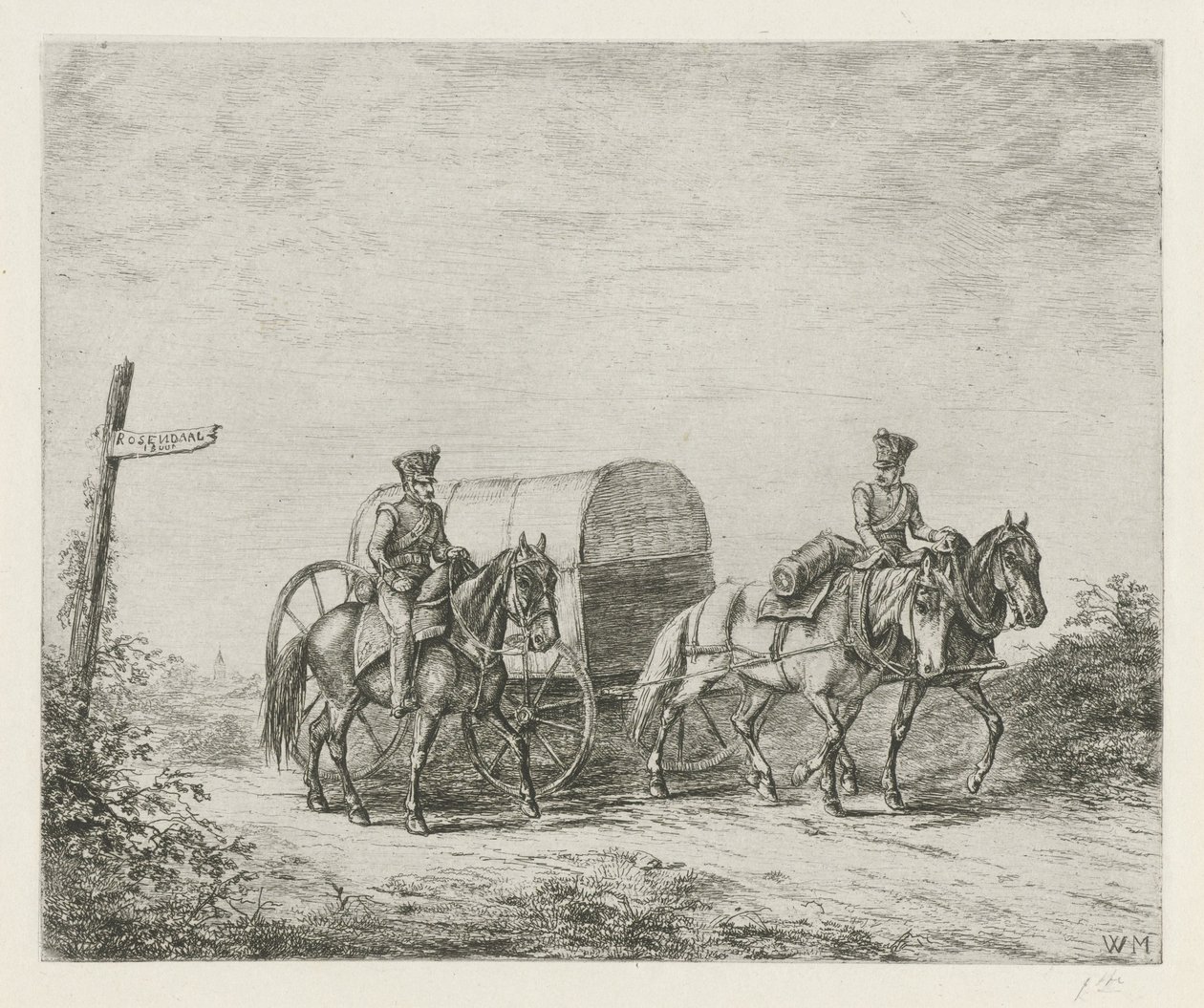 Two Soldiers on Horseback on the Road by Christiaan Wilhelmus Moorrees
