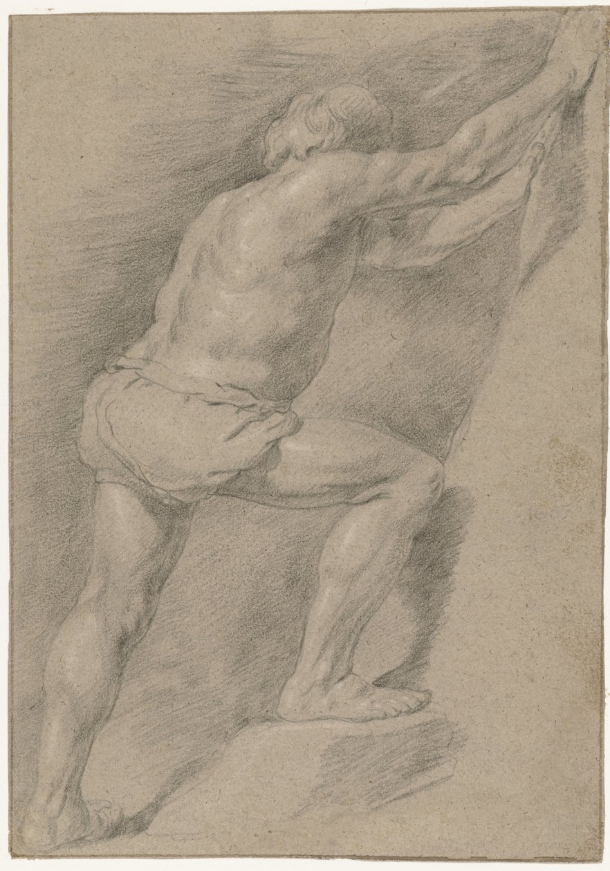 Study of a Naked Man with Raised Leg by Christiaen Gillisz. van Couwenberg (attributed to)