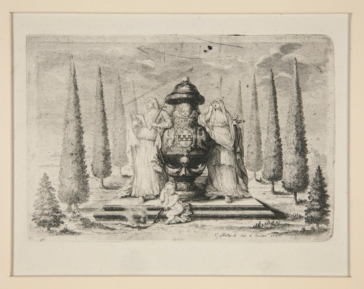 Mourning Representation for the Member of a Noble Family with Allegorical Figures of Faith and Love by Christian Fritzsch