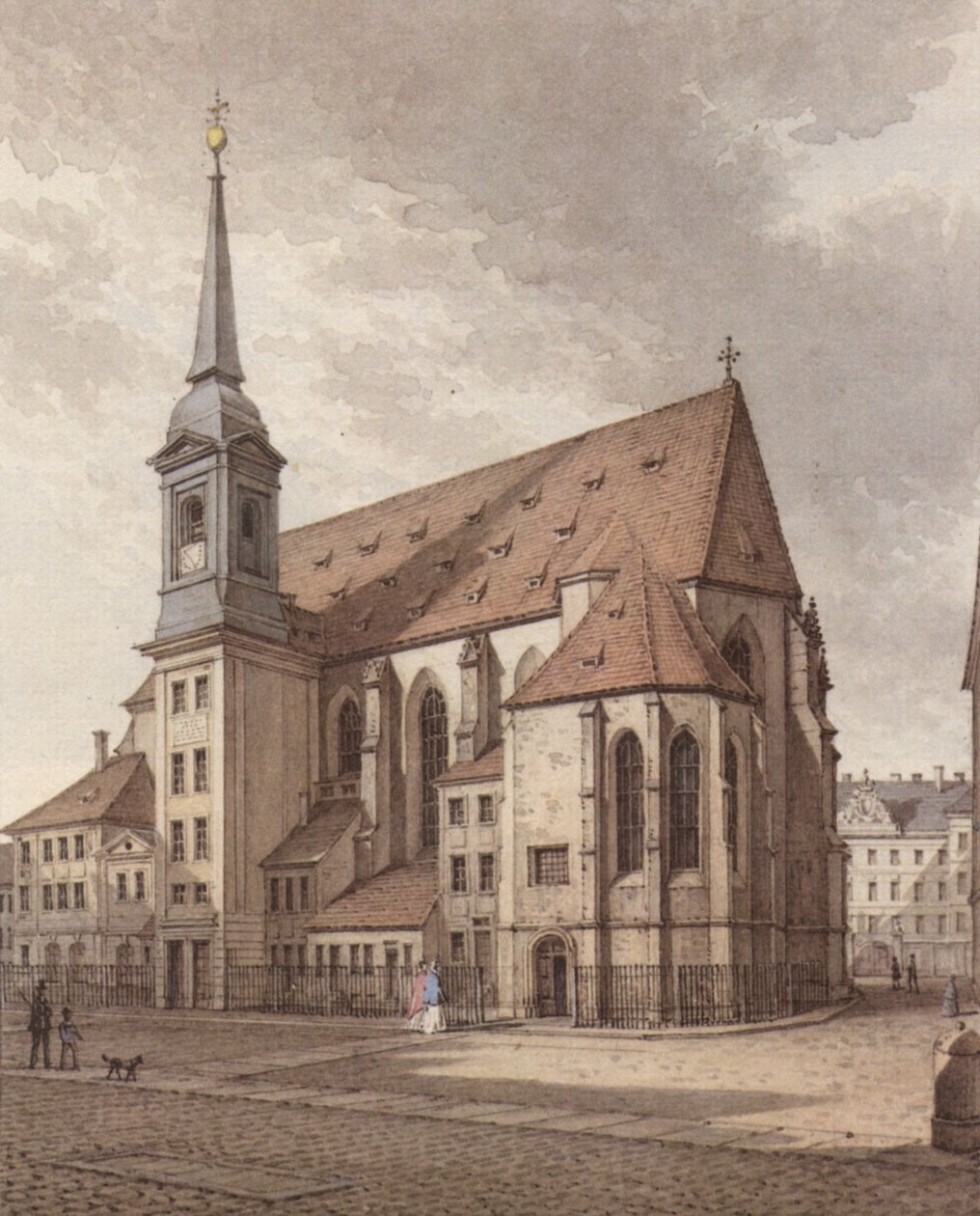 Watercolor of the Dresden Sophienkirche by Christian Gottlob Hammer