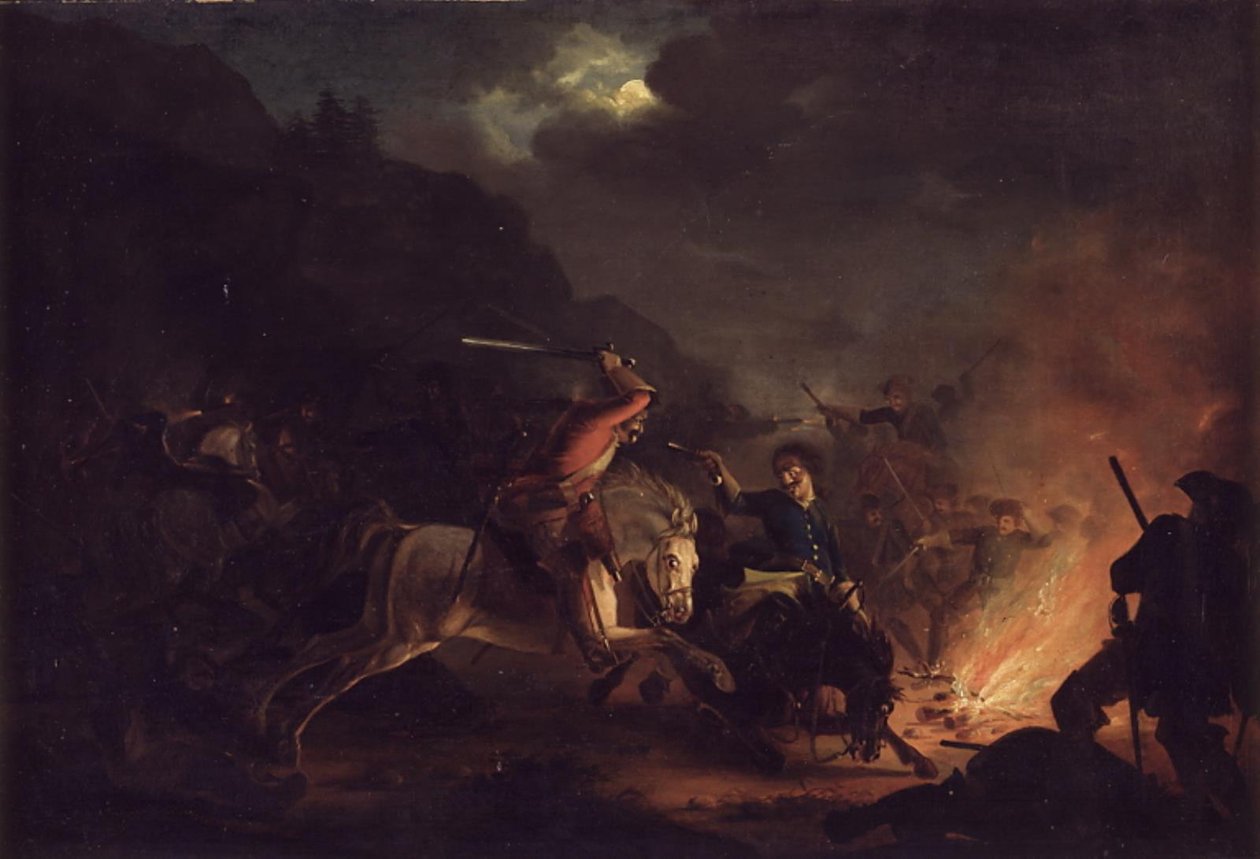 Skirmish at Night between Norwegian and Swedish Cavalry by Christian Holm